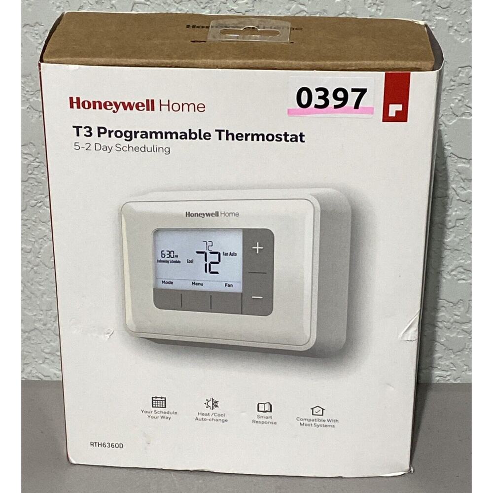 Honeywell T3 Programmable Thermostat 5-2 Day Schedule Heat Cool White RTH6360D